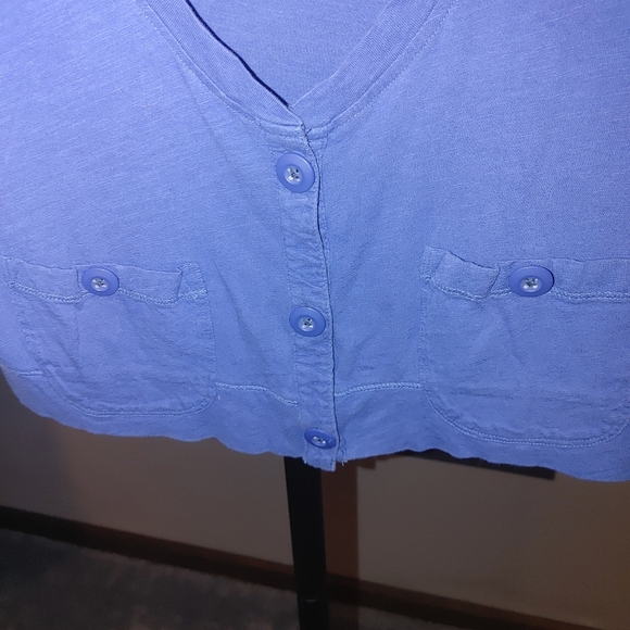 American Eagle Outfitters Blue Crop Buttoned Shirt With Pockets, Size S/P - Picture 3 of 5